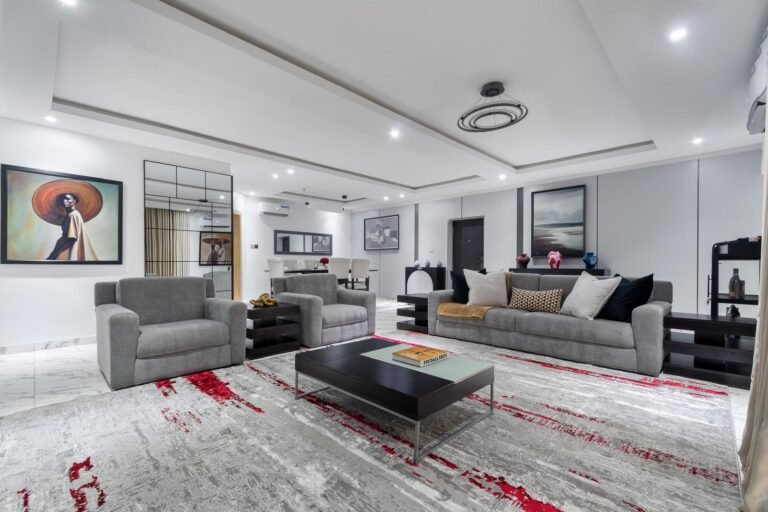 Bright open-plan living and dining area in a luxury three-bedroom apartment off Admiralty Way, Lekki Phase 1