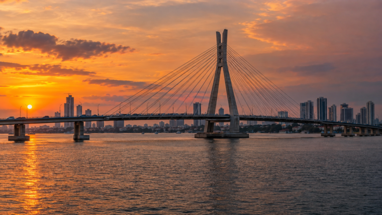 Sunset over the Lekki–Ikoyi Link Bridge in Lagos