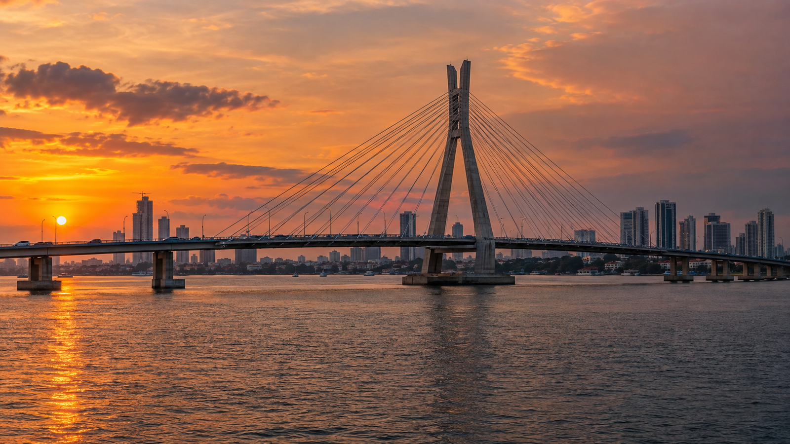 Sunset over the Lekki–Ikoyi Link Bridge in Lagos