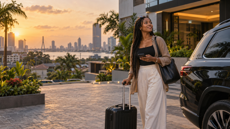 First-time visitor arriving at a premium serviced apartment in Lagos