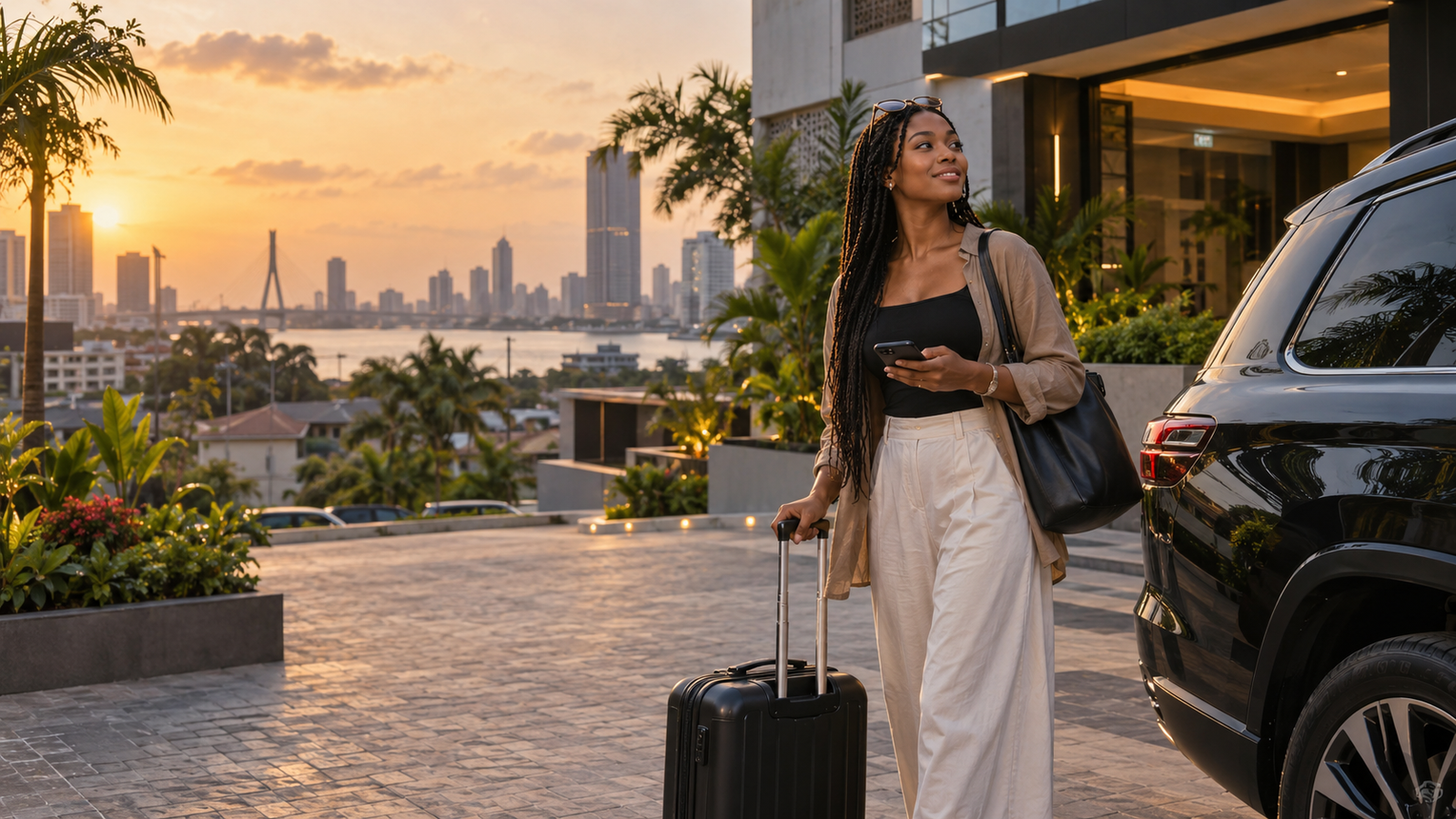 First-time visitor arriving at a premium serviced apartment in Lagos