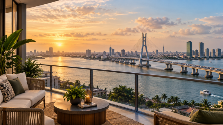 Premium vacation home overlooking the Lekki–Ikoyi Link Bridge at sunset