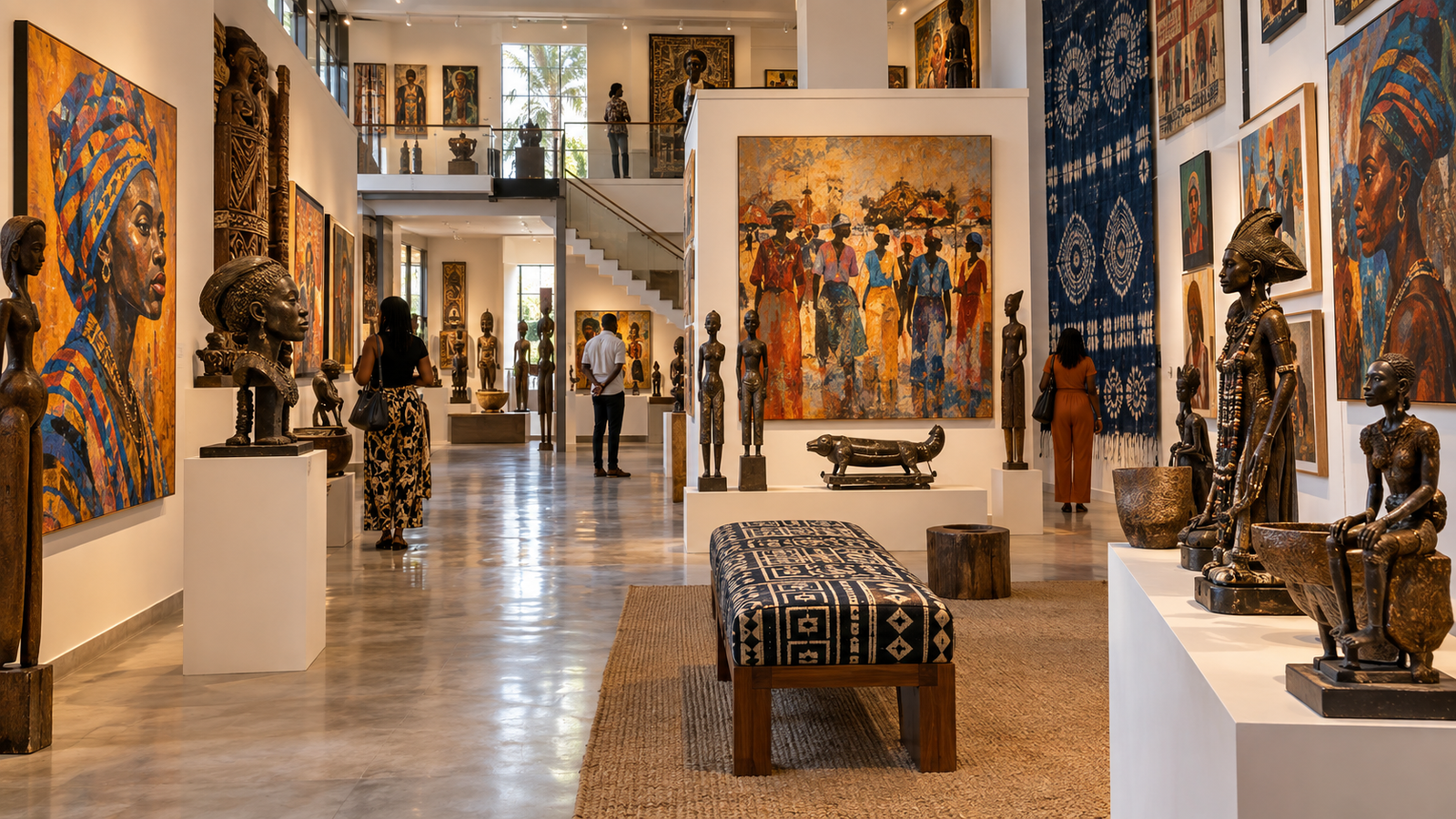 Colourful Nigerian artworks displayed inside Nike Art Gallery Lagos